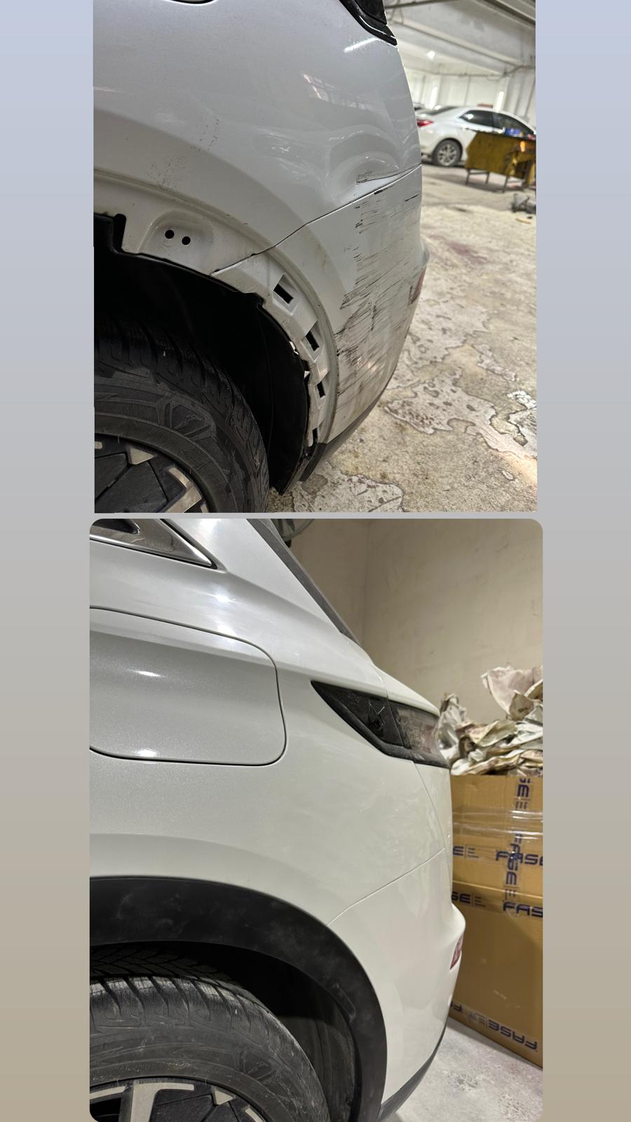 Beyaz SUV arka çamurluk göçük kaporta onarımı Bursa Osmangazi