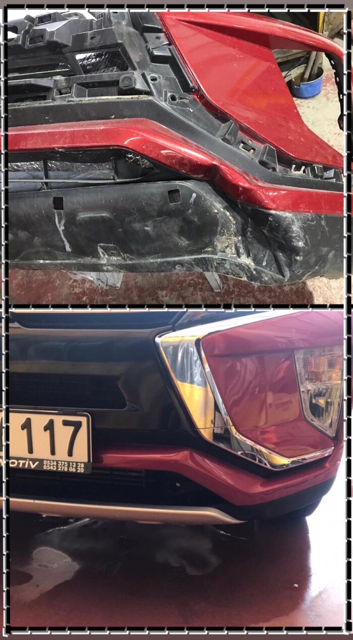 Kırmızı SUV plastik tampon kırık onarımı ve boya Bursa